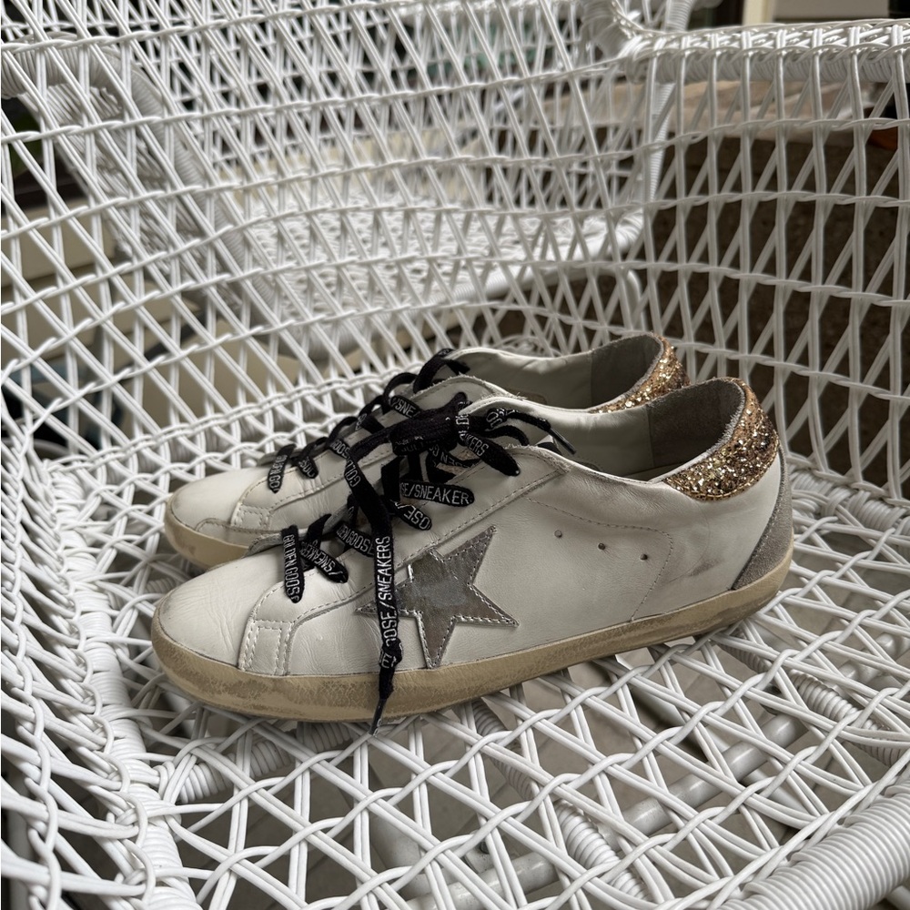 Women's white leather Super-Star with glittery heel tab Size 40 - Picture 9 of 12